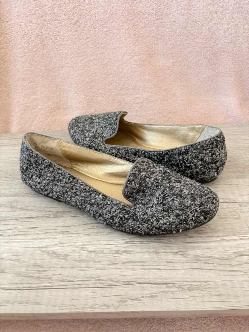 Abound 80% Poly/20% Wool Marled Gray Boucle Felt Fabric Slip On Loafer Flat 8